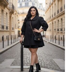 Hazel Size 3X Button Front Overcoat Black Downtown Girl Career Blair Waldorf